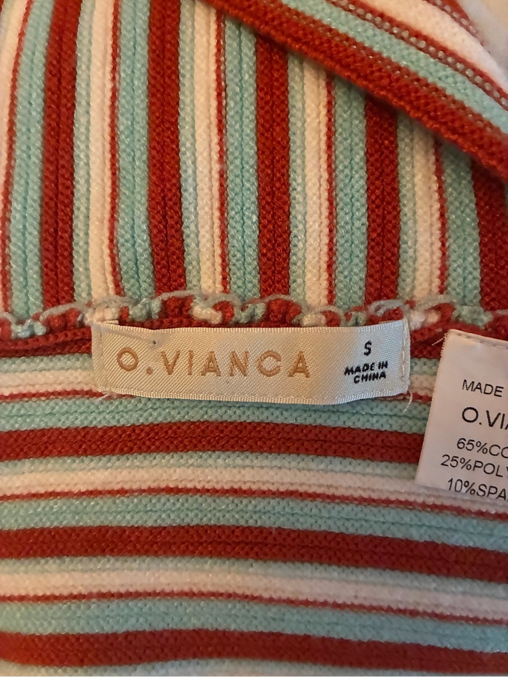 O. Vianco Striped Halter Crop Top in Coral and Cream - Picture 3 of 3
